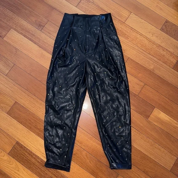Liu Jo Milano faux leather Black Pants with Stud Accents high waist size 38 EU - Picture 2 of 13
